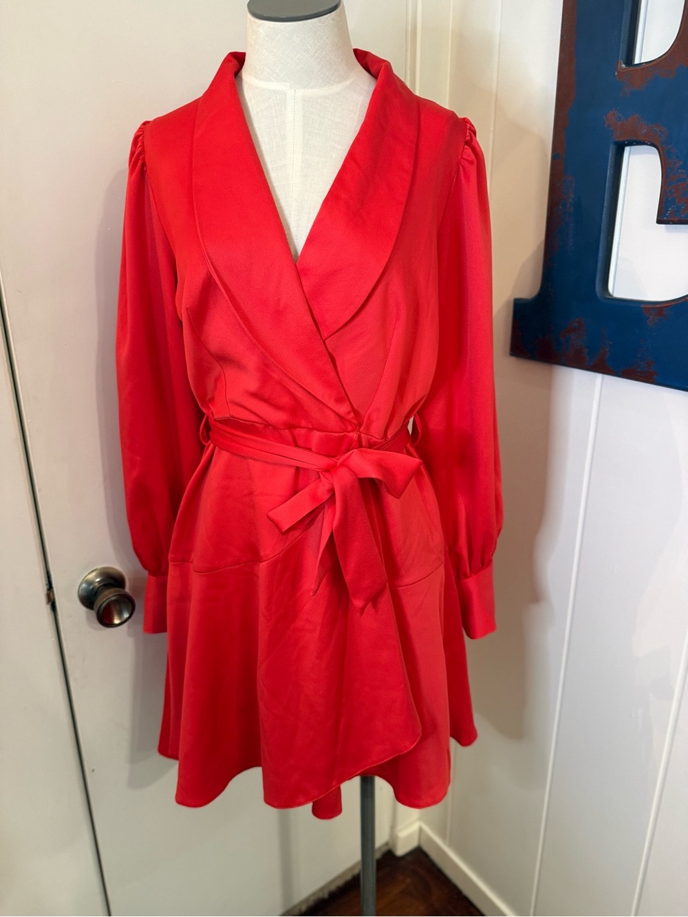 Closet Red Wrap-Front Mini Dress with Tie Waist Sz 8 NWT